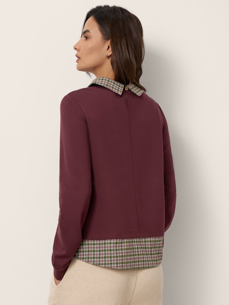 95% Cotton Checked Long Sleeve Jersey Top