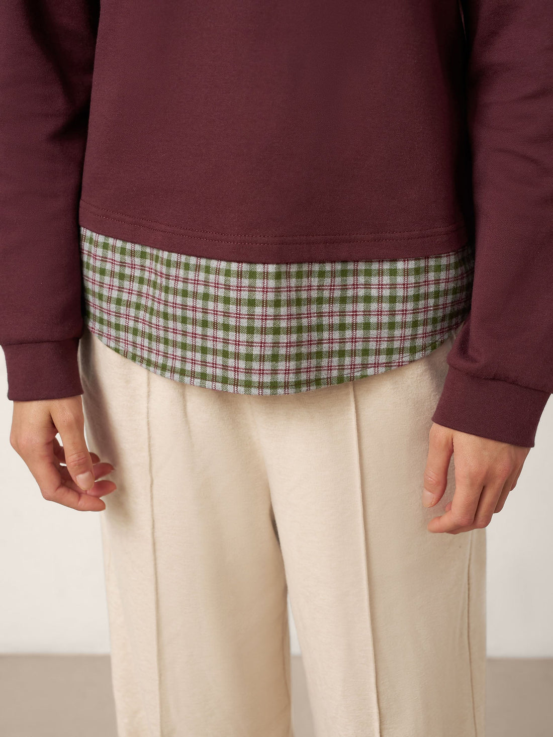 95% Cotton Checked Long Sleeve Jersey Top