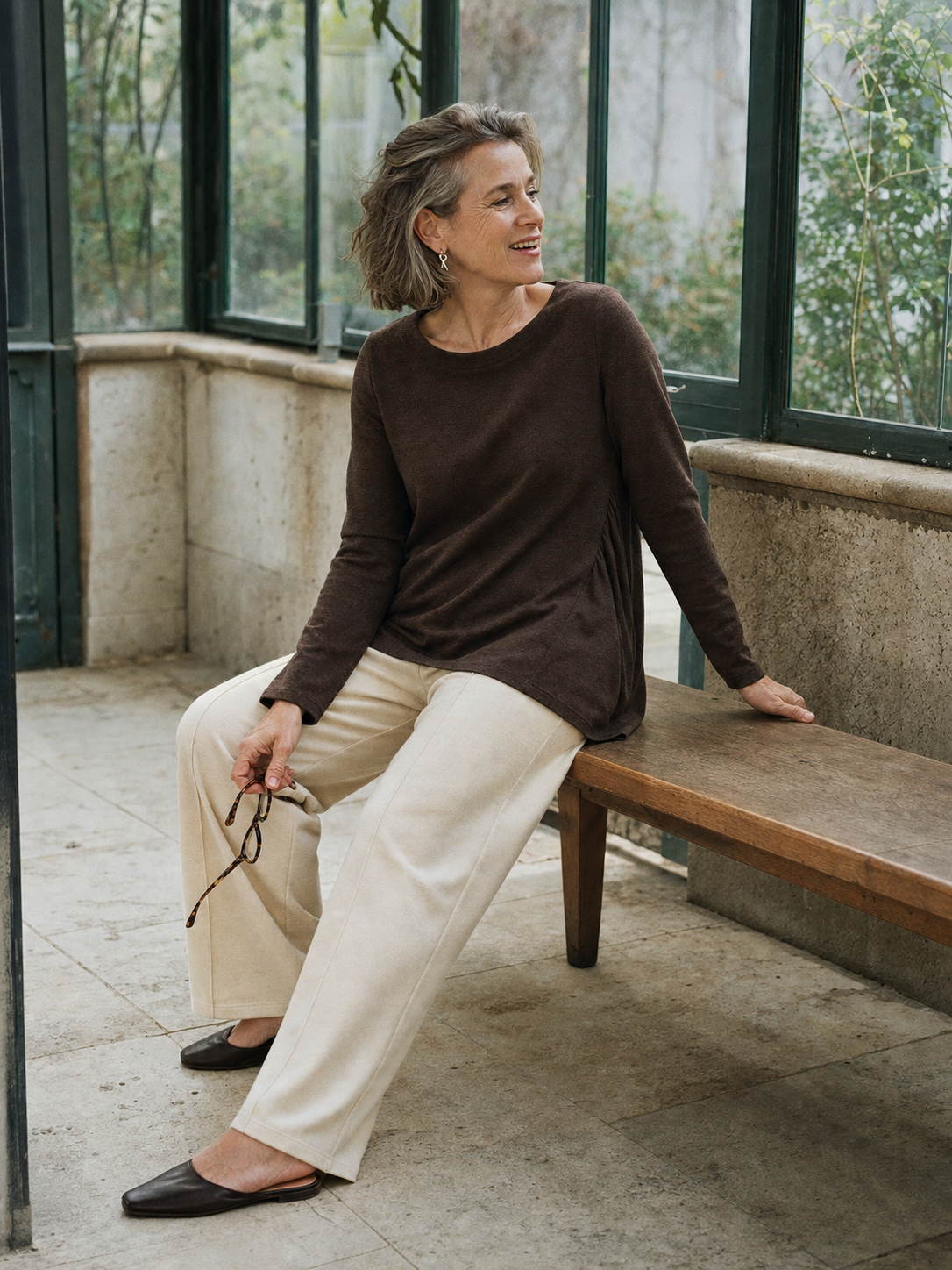 Wool Blend Ruched Boat Neck Top