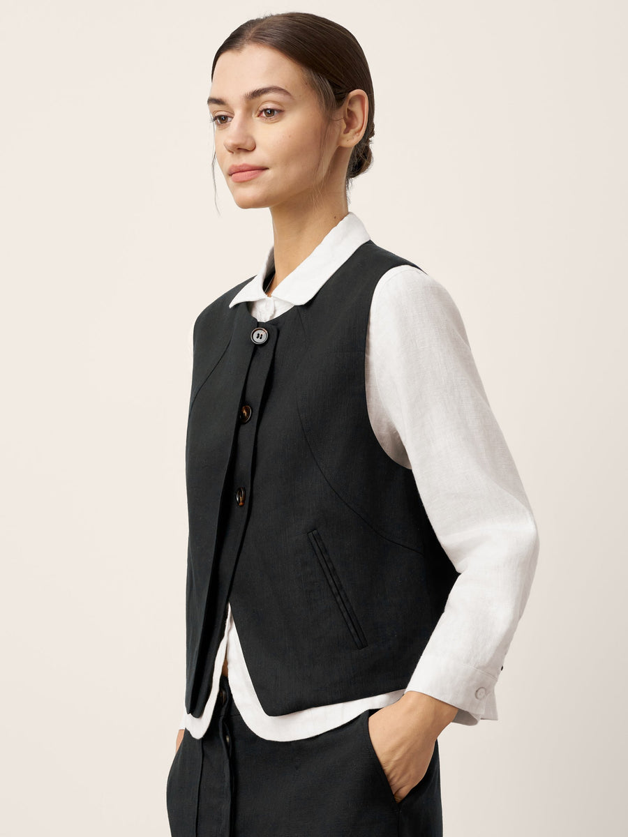 Linen-Blend Asymmetric Sleeveless Vest