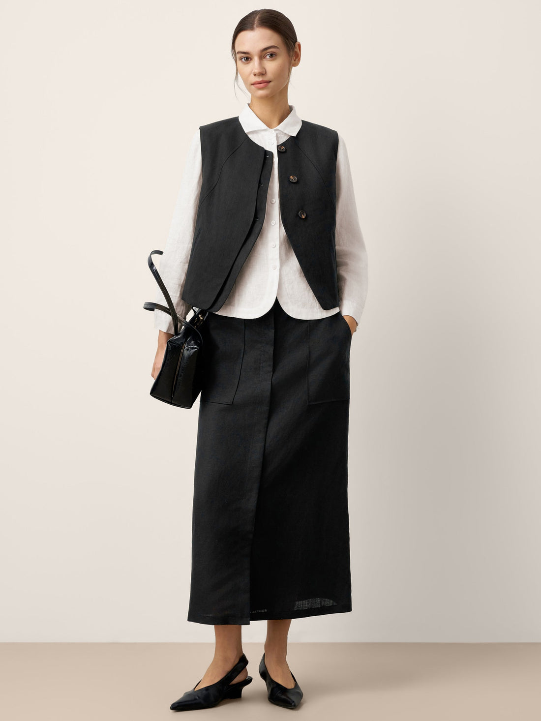 Linen-Blend Asymmetric Sleeveless Vest