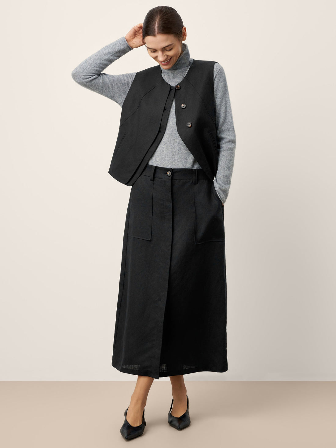 Linen-Blend Asymmetric Sleeveless Vest