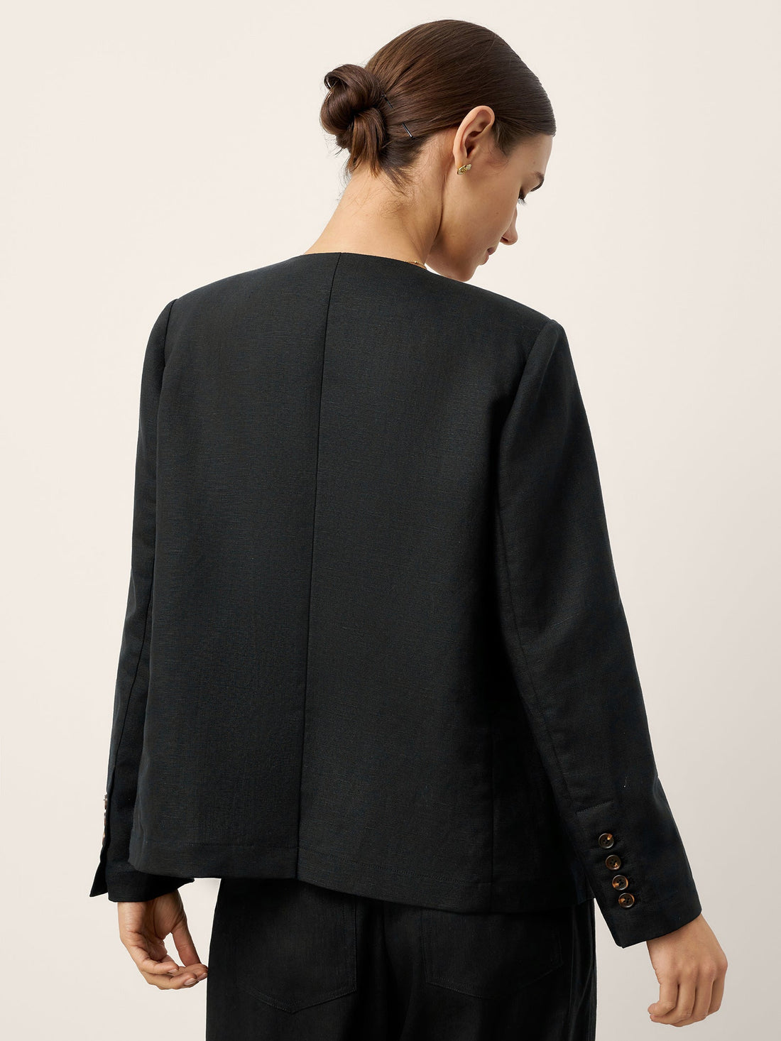 Linen Blend V-Neck Tailored Blazer