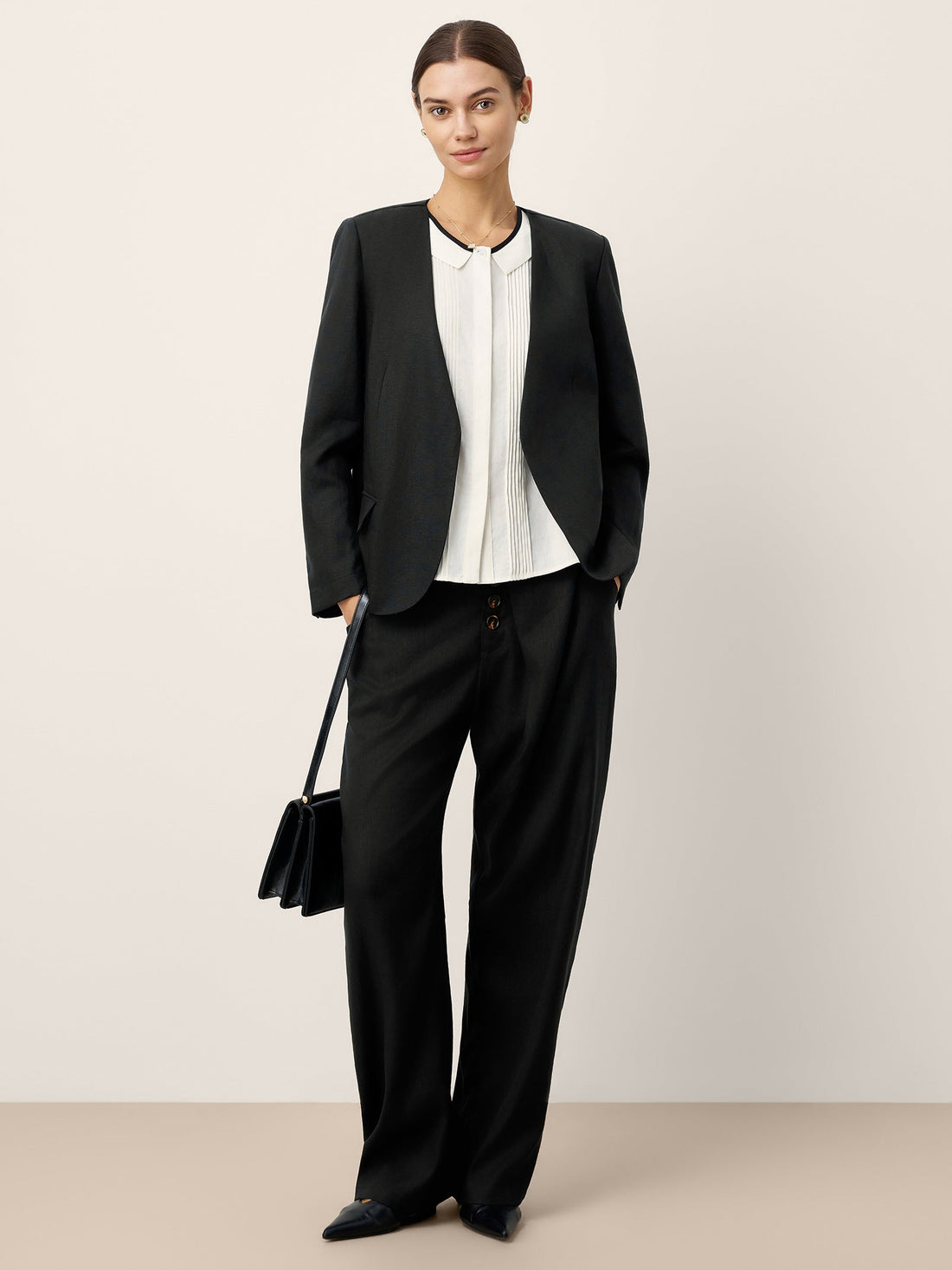 Linen Blend V-Neck Tailored Blazer
