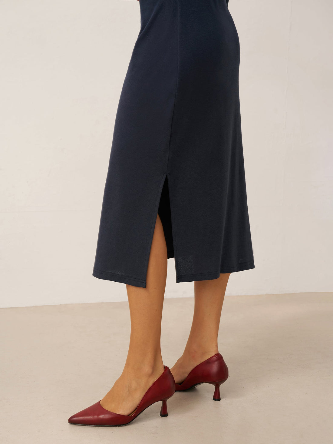 Linen-Blend Wrap V-Neck Midi Dress