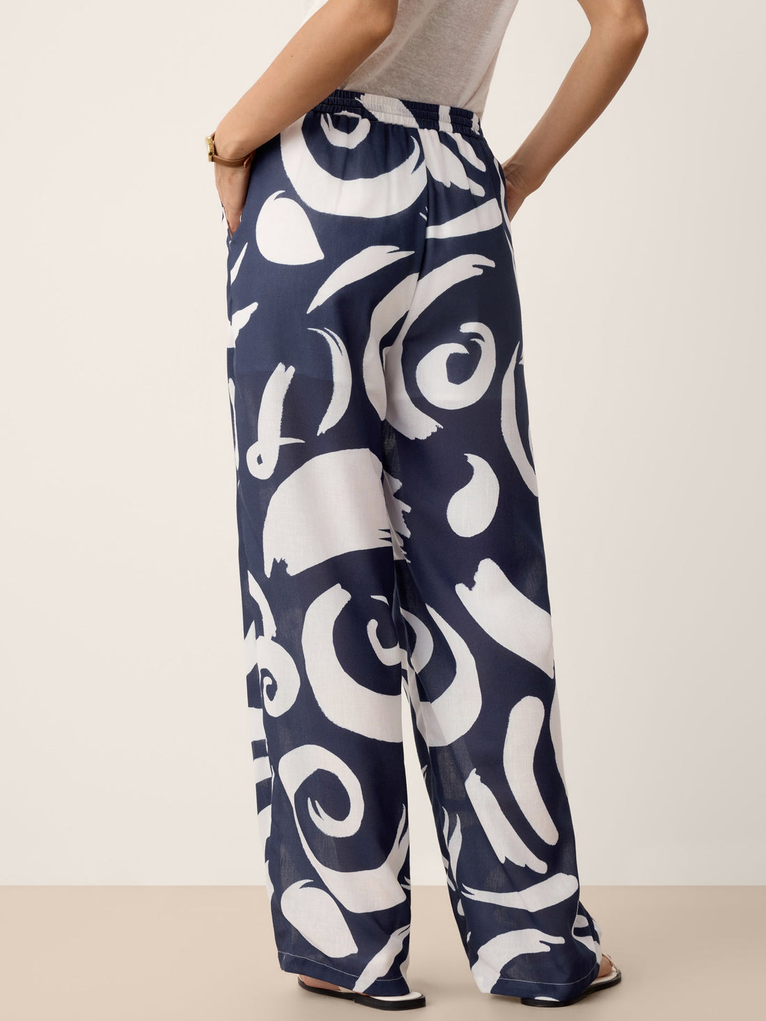Linen Blend Mid Rise Straight Leg Pants
