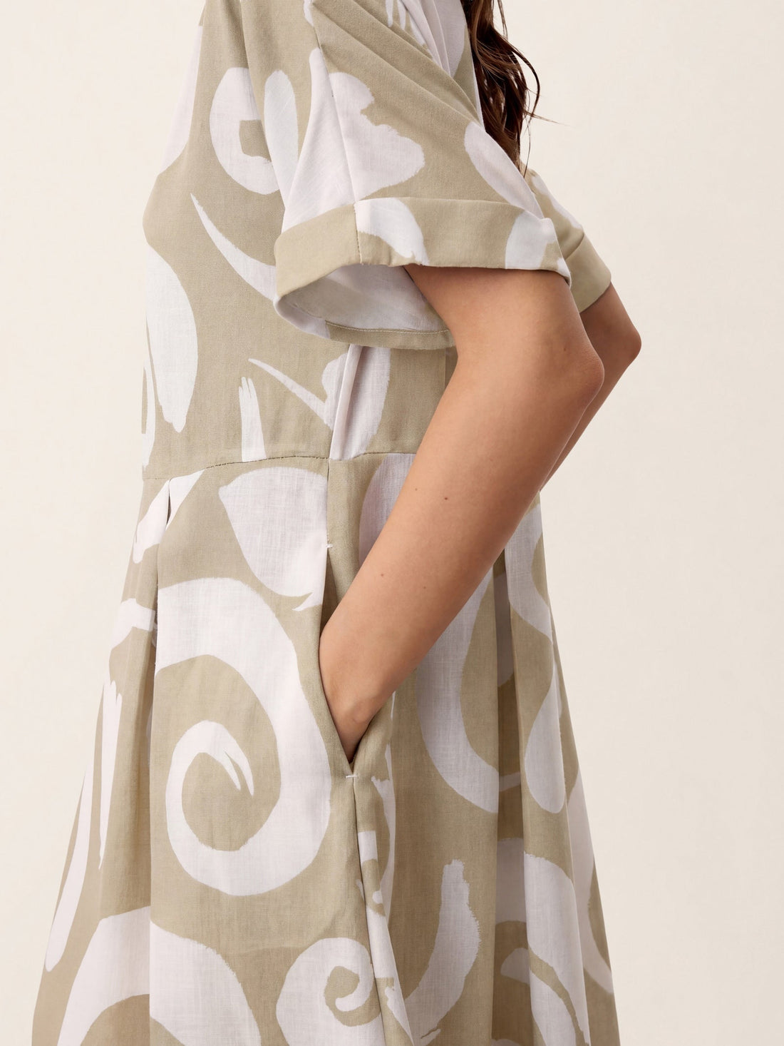 Linen Printed Straight Midi Dress