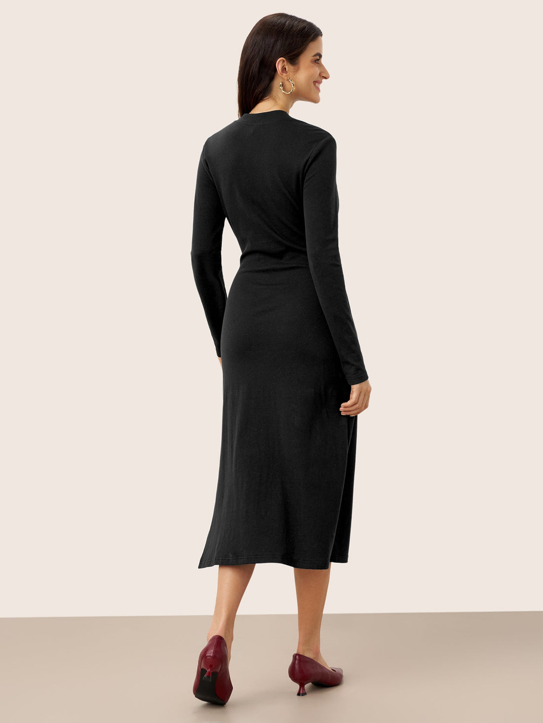 Linen-Blend Wrap V-Neck Midi Dress