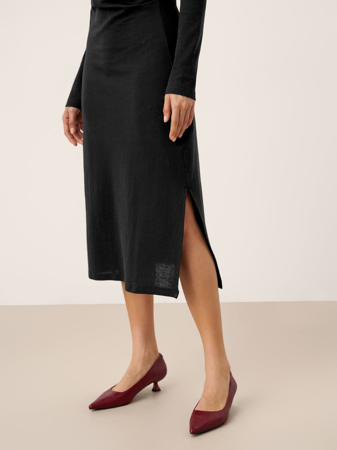 Linen-Blend Wrap V-Neck Midi Dress