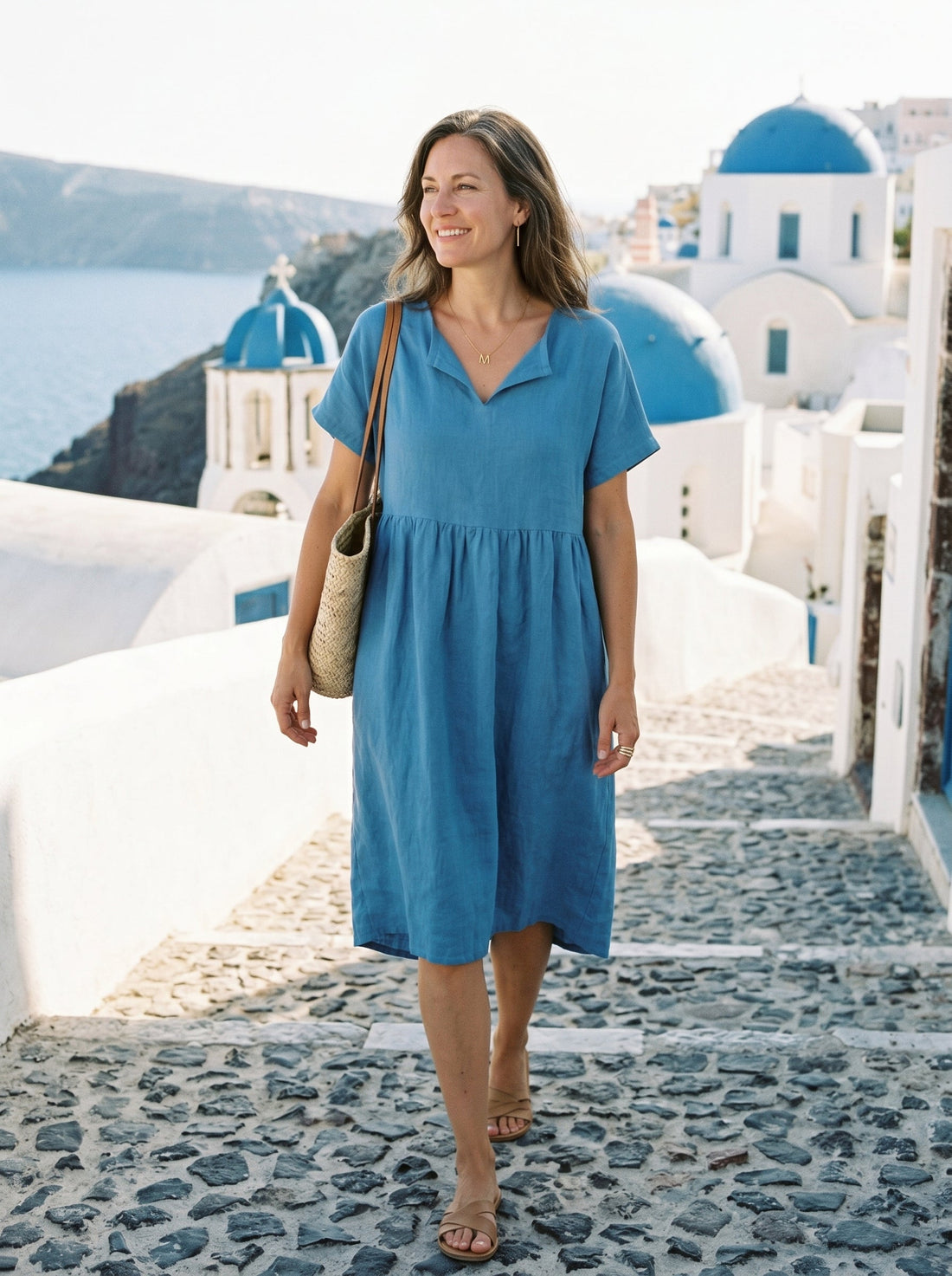 Linen Side-Pocket Short Sleeve Mini Dress