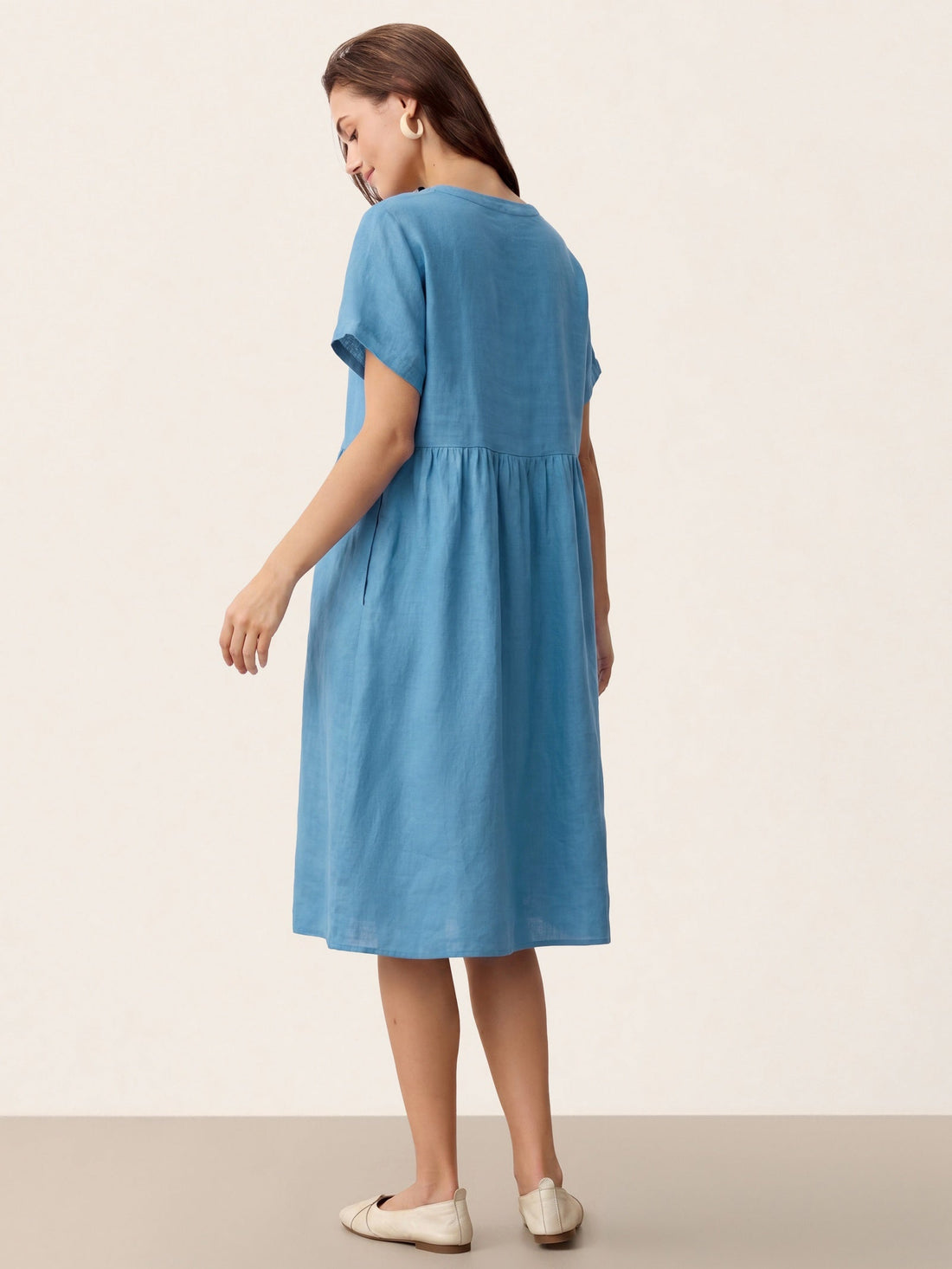 Linen Side-Pocket Short Sleeve Mini Dress
