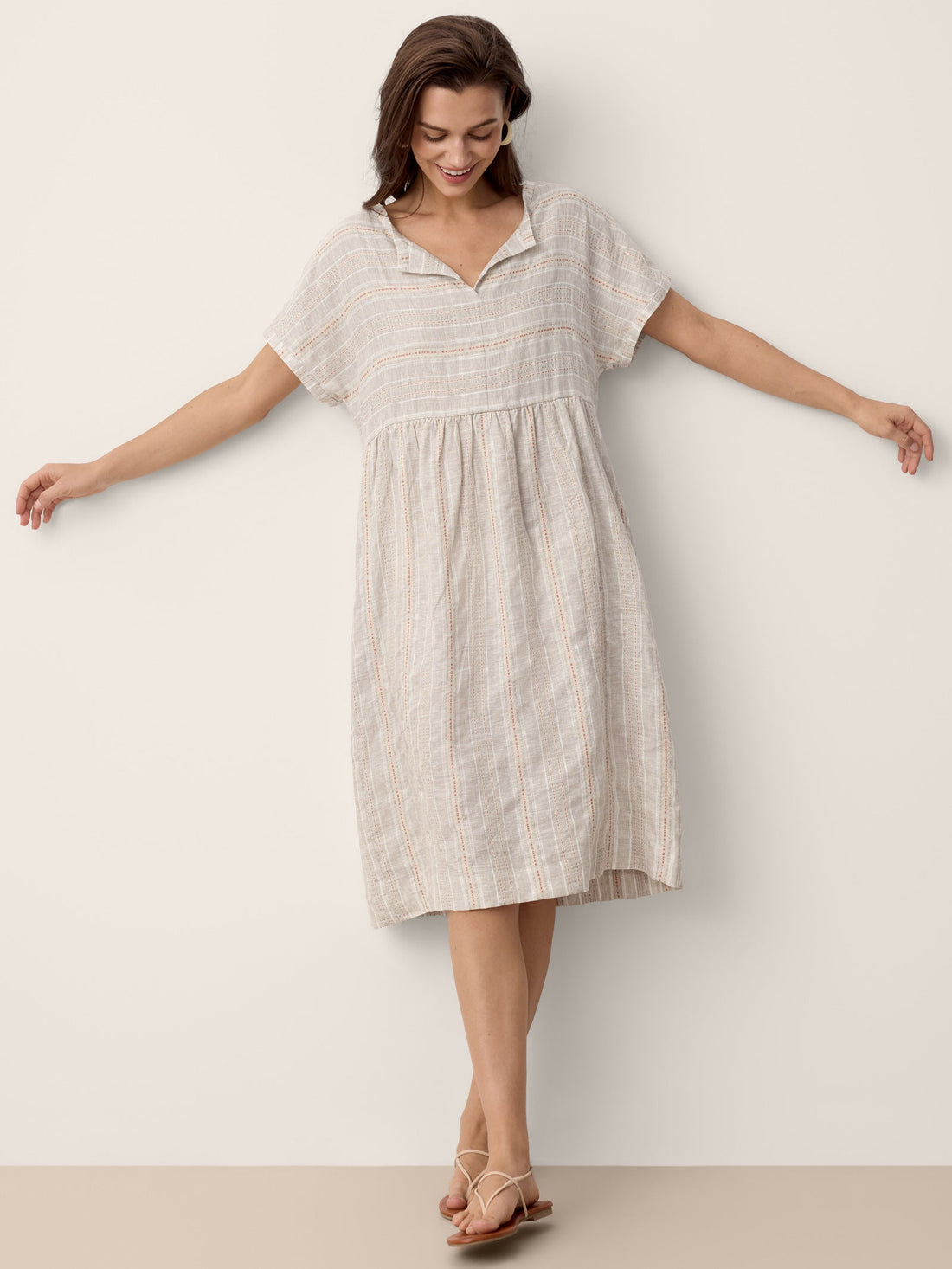 Linen Side-Pocket Short Sleeve Mini Dress