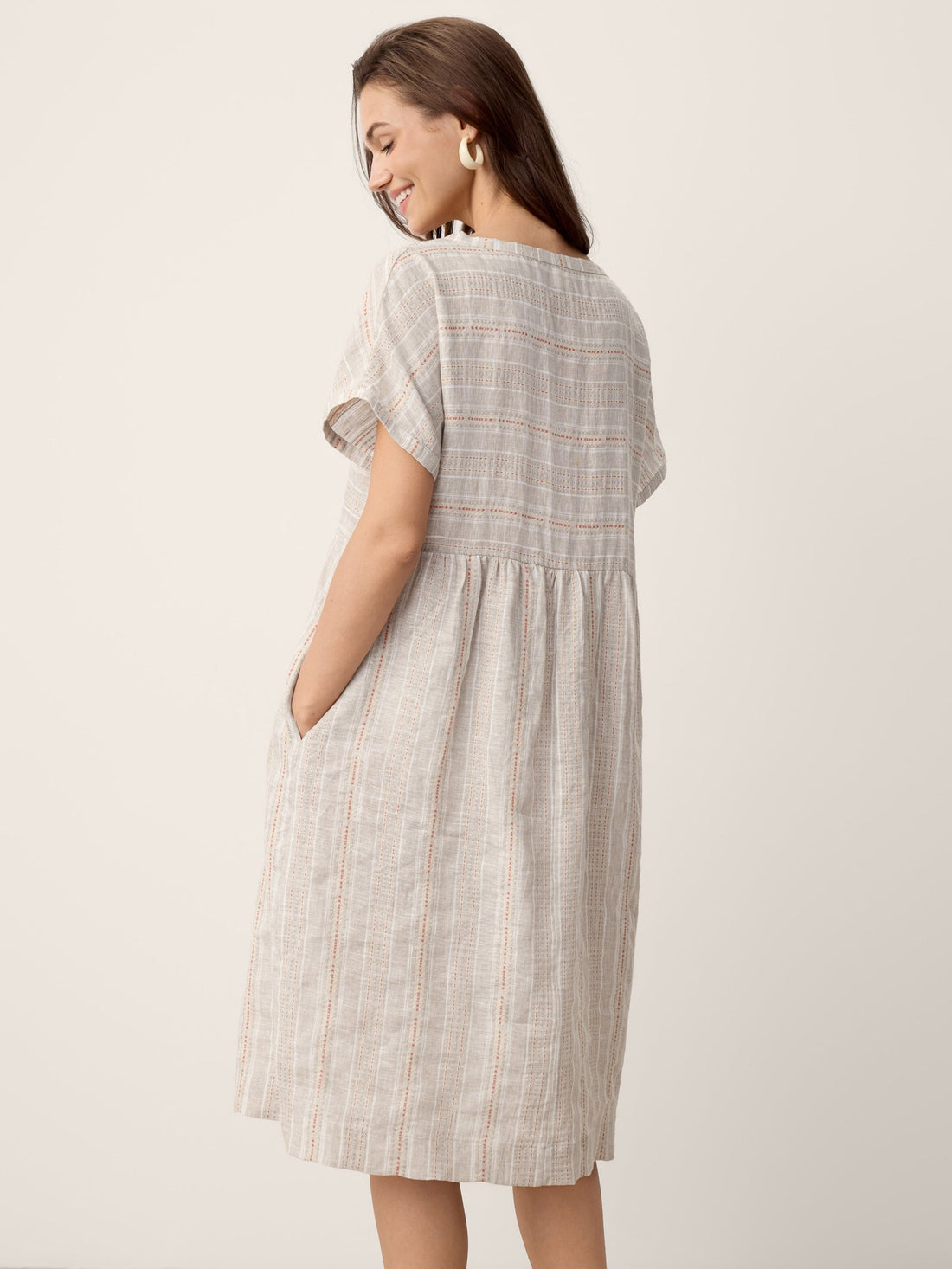 Linen Side-Pocket Short Sleeve Mini Dress