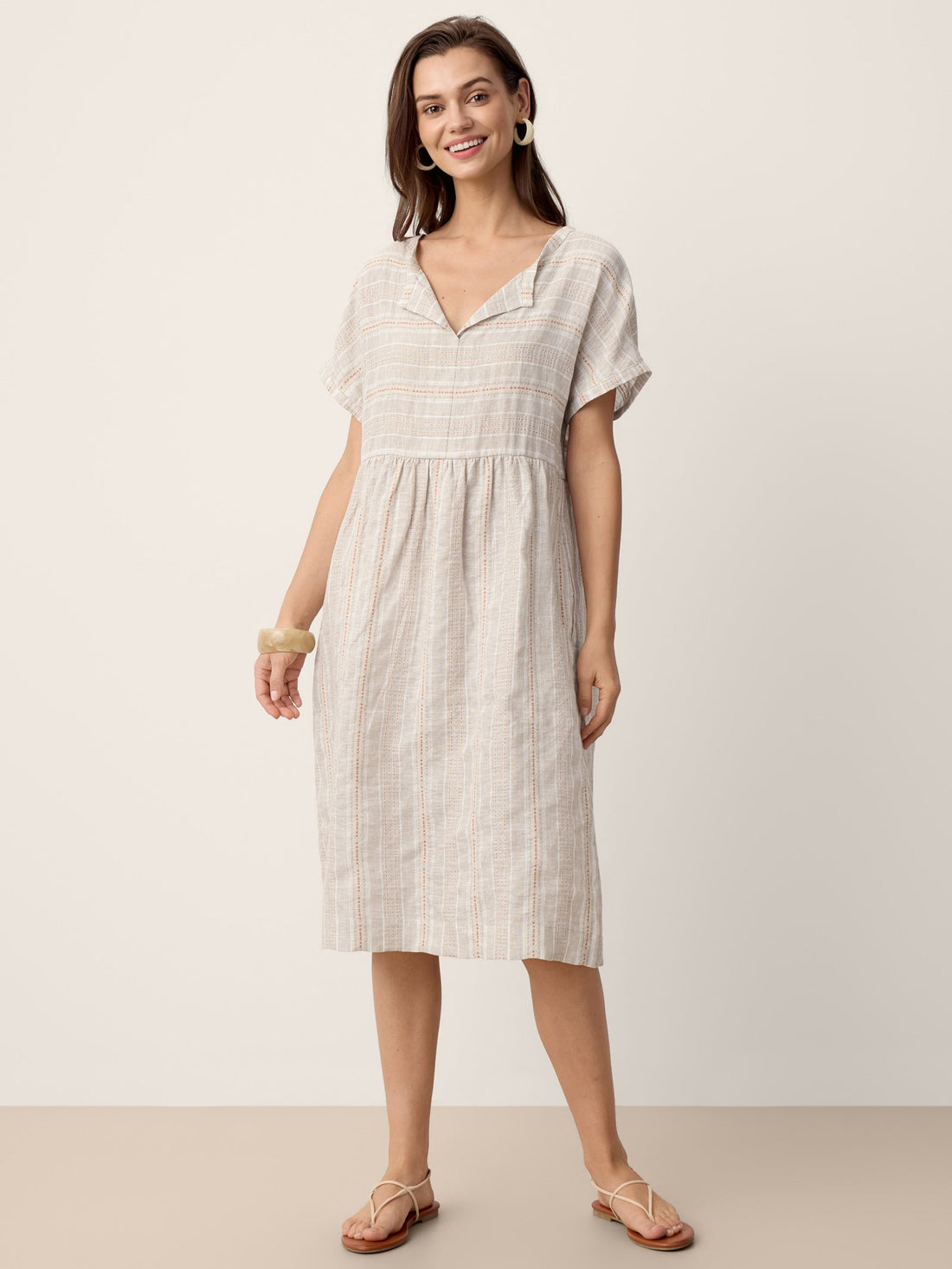 Linen Side-Pocket Short Sleeve Mini Dress