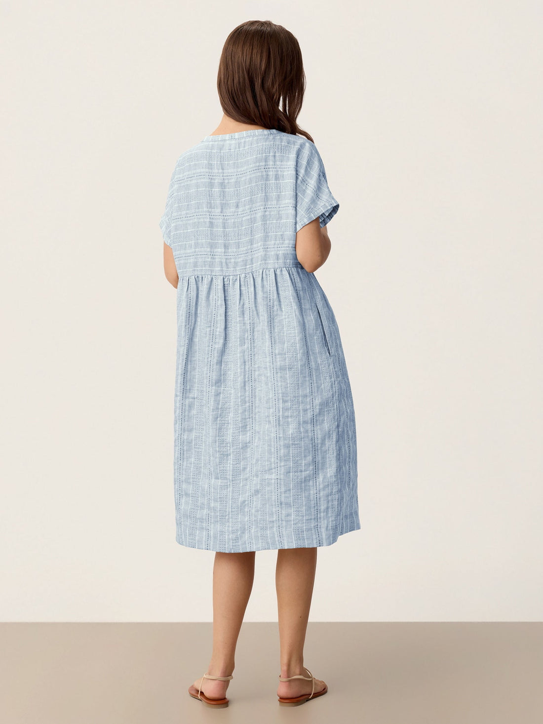 Linen Side-Pocket Short Sleeve Mini Dress