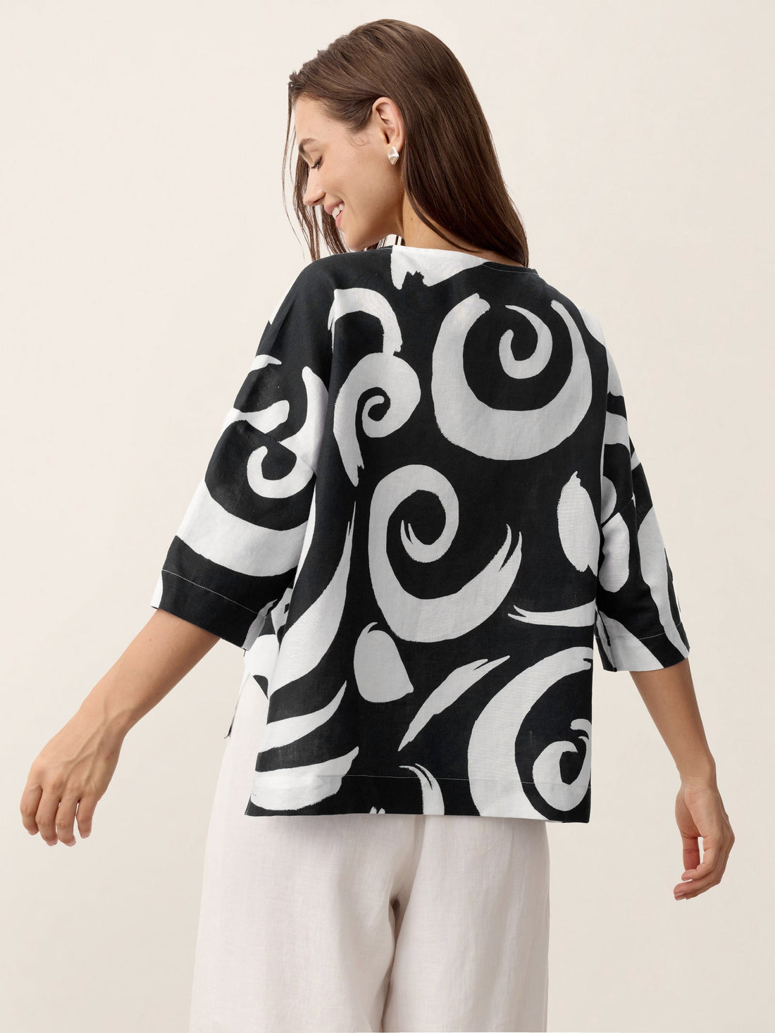 Linen Blend Round Neck Relaxed Top