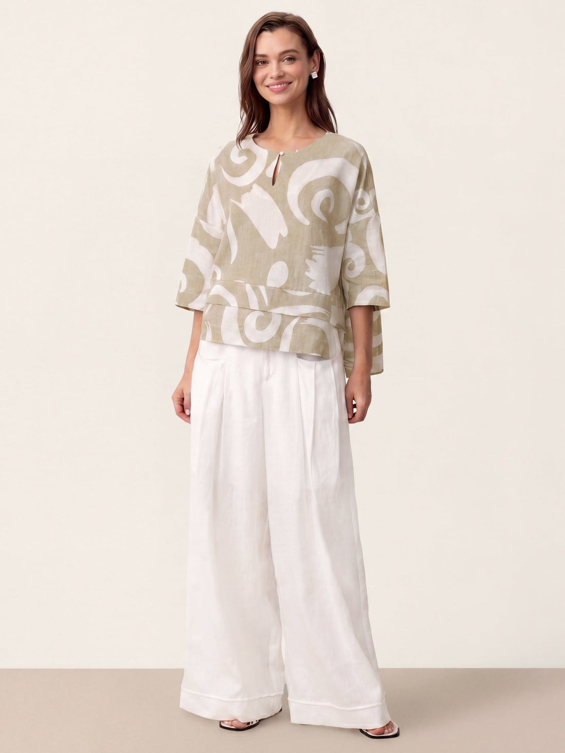 Linen Blend Round Neck Relaxed Top