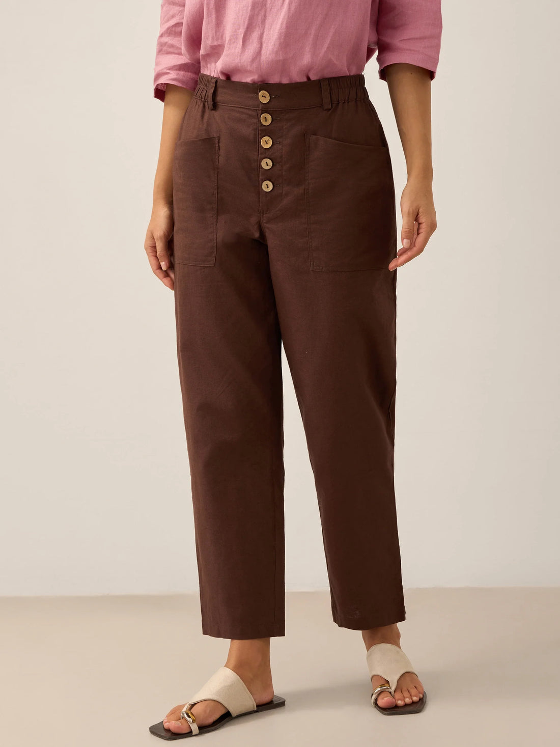 Linen-Blend Patch-Pocket Straight-Leg Trousers