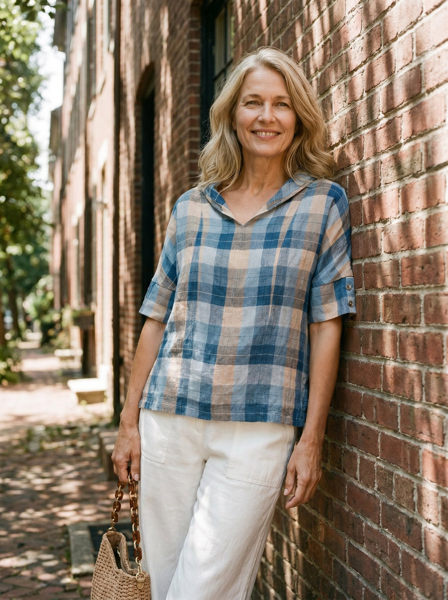 100% Linen Relaxed Half-Sleeve Blouse