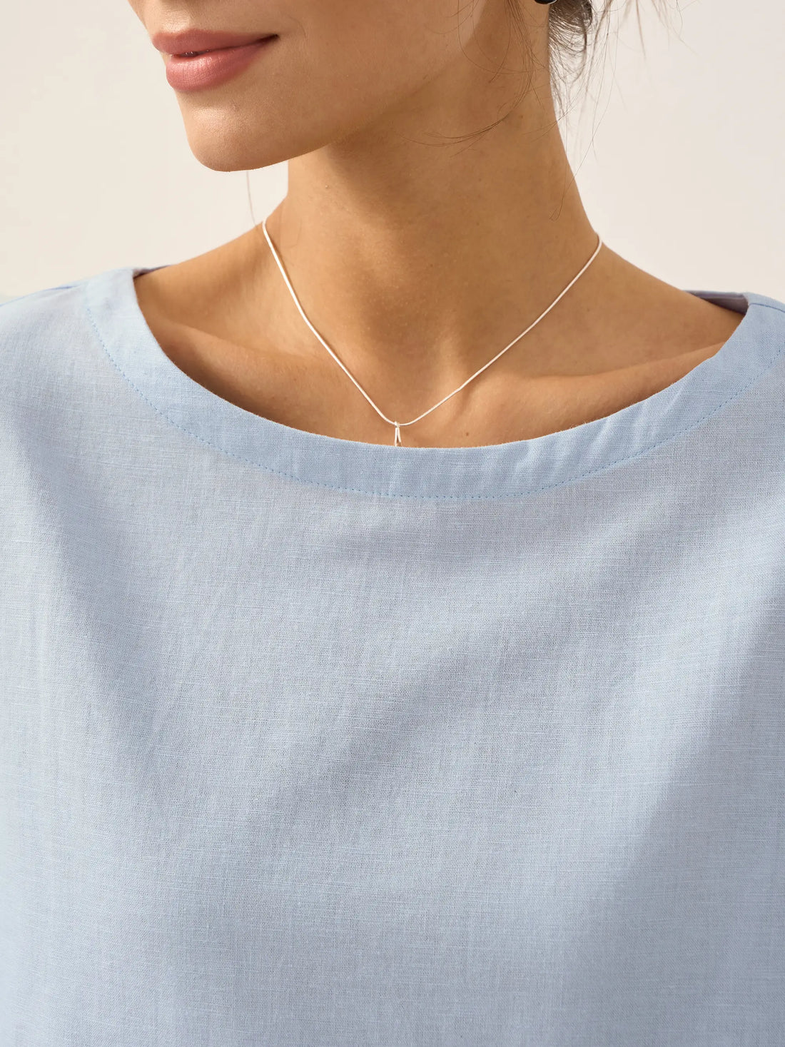 55% Linen Round Neck Straight-Fit Blouse