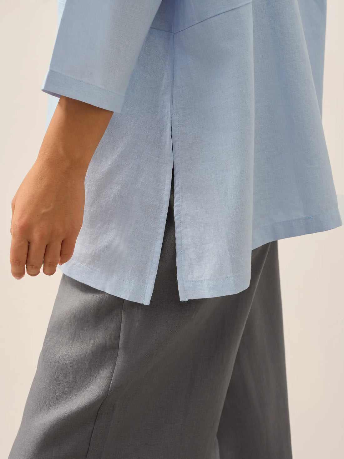 55% Linen Round Neck Straight-Fit Blouse