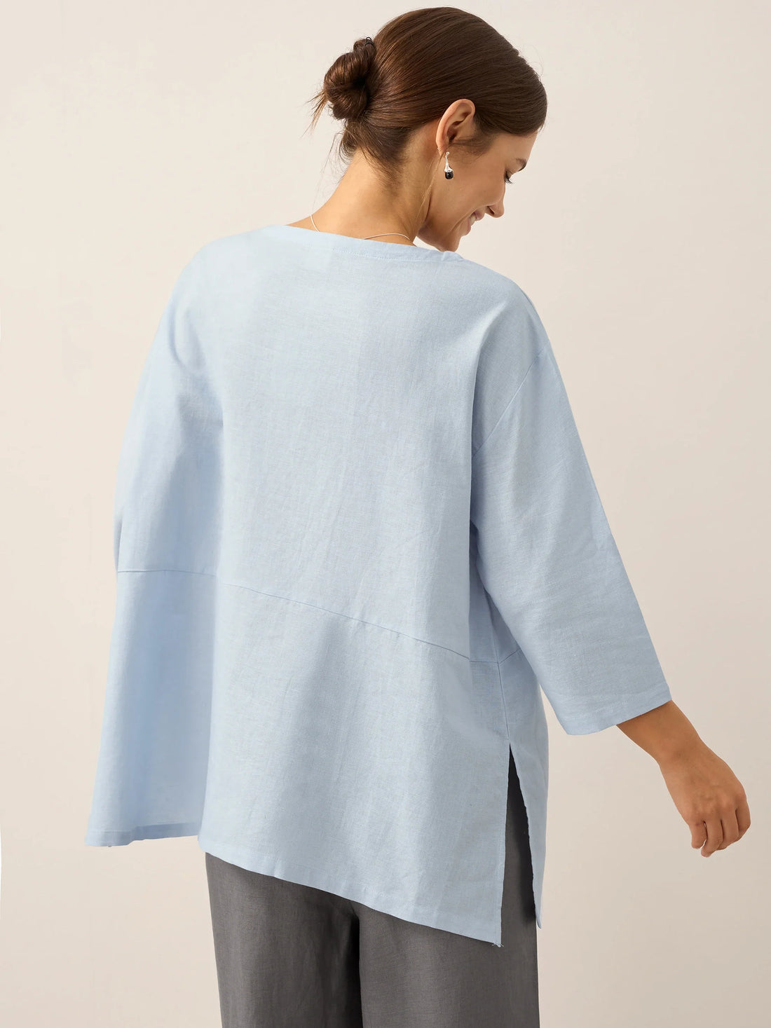 55% Linen Round Neck Straight-Fit Blouse