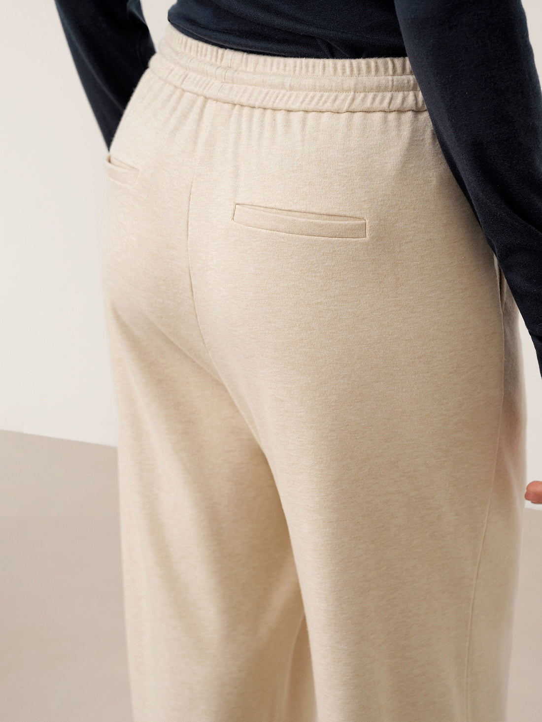 Wool Straight Leg Trousers with Elastic Waist