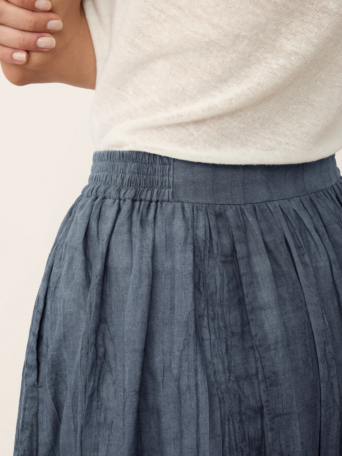 Ramie Lyocell Ruched Midi Skirt