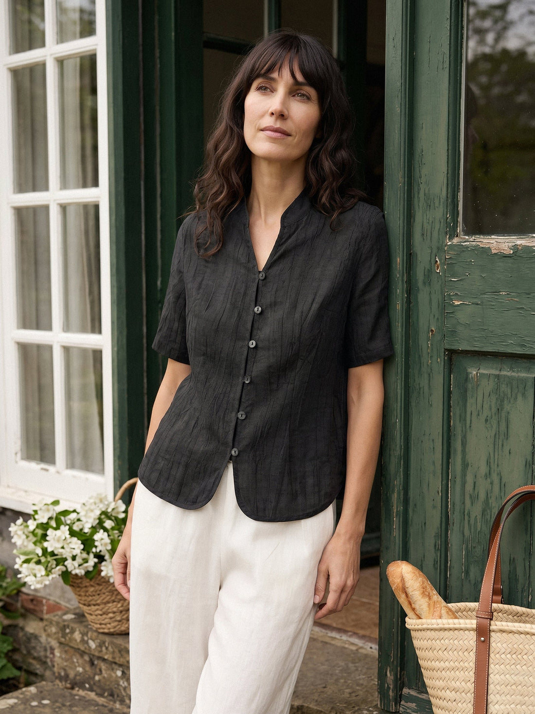 Ramie Lyocell Stand Collar Jacket