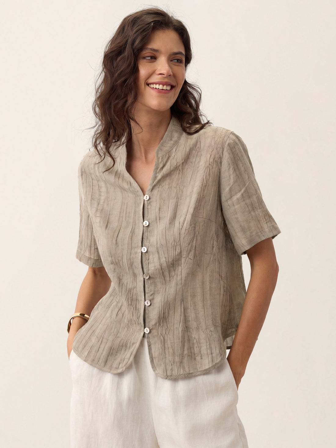 Ramie Lyocell Stand Collar Jacket