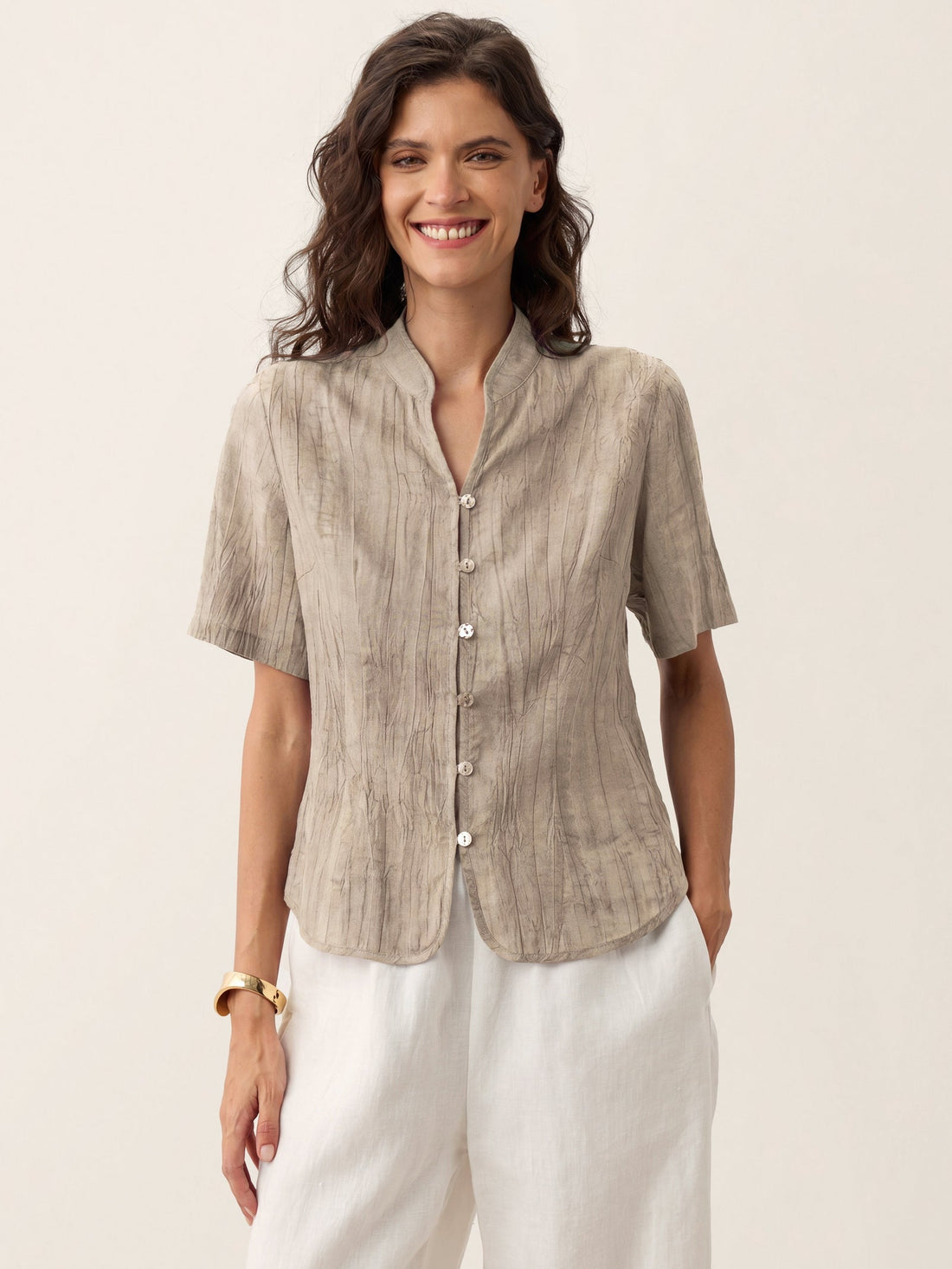 Ramie Lyocell Stand Collar Jacket