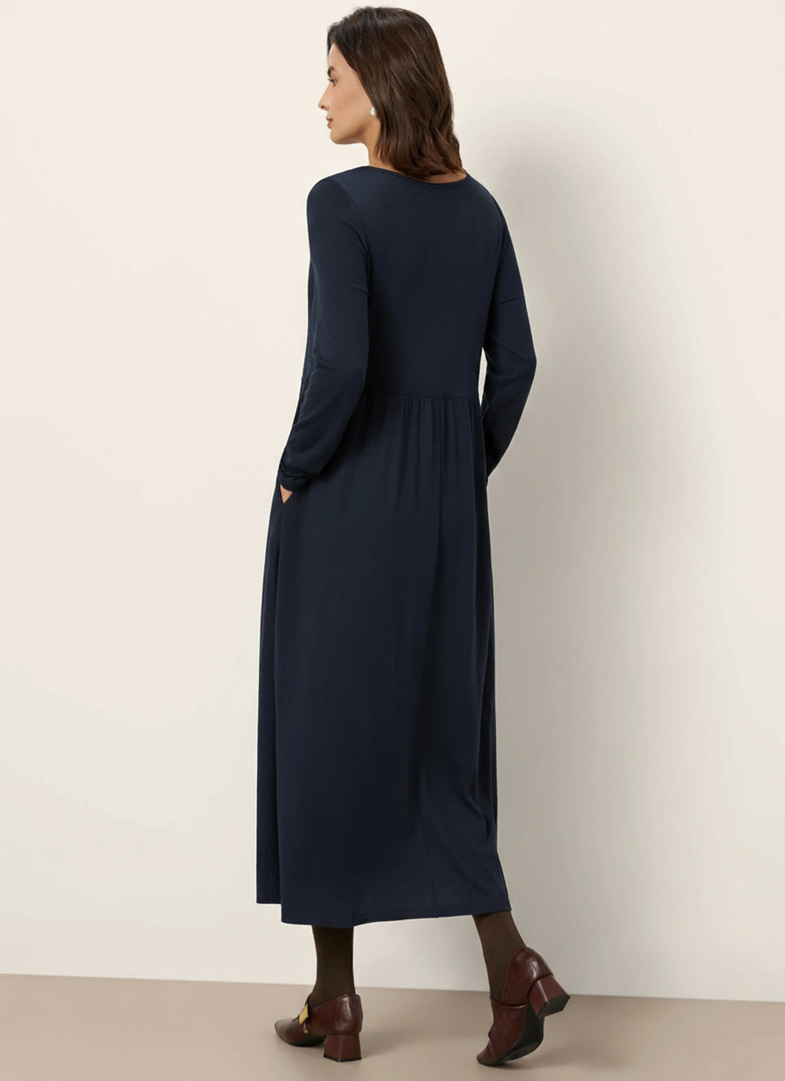 Wool Blend Ruched Long Sleeve Midi Dress