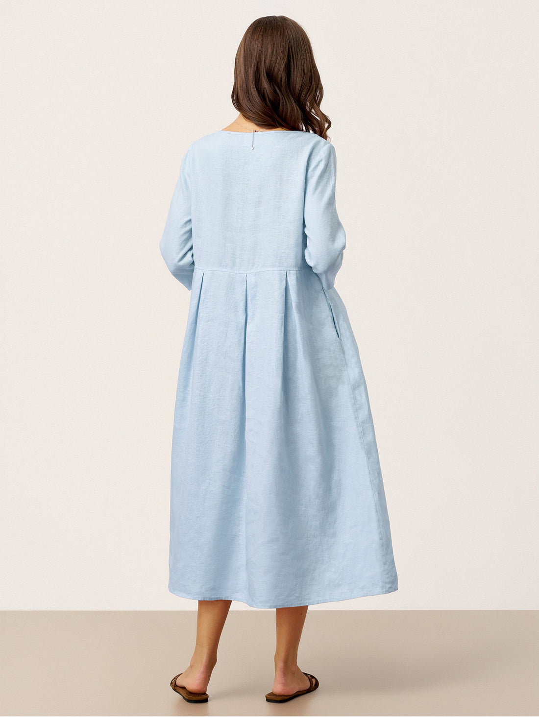 100% Linen Pocketed Three-Quarter Sleeve Midi Dress