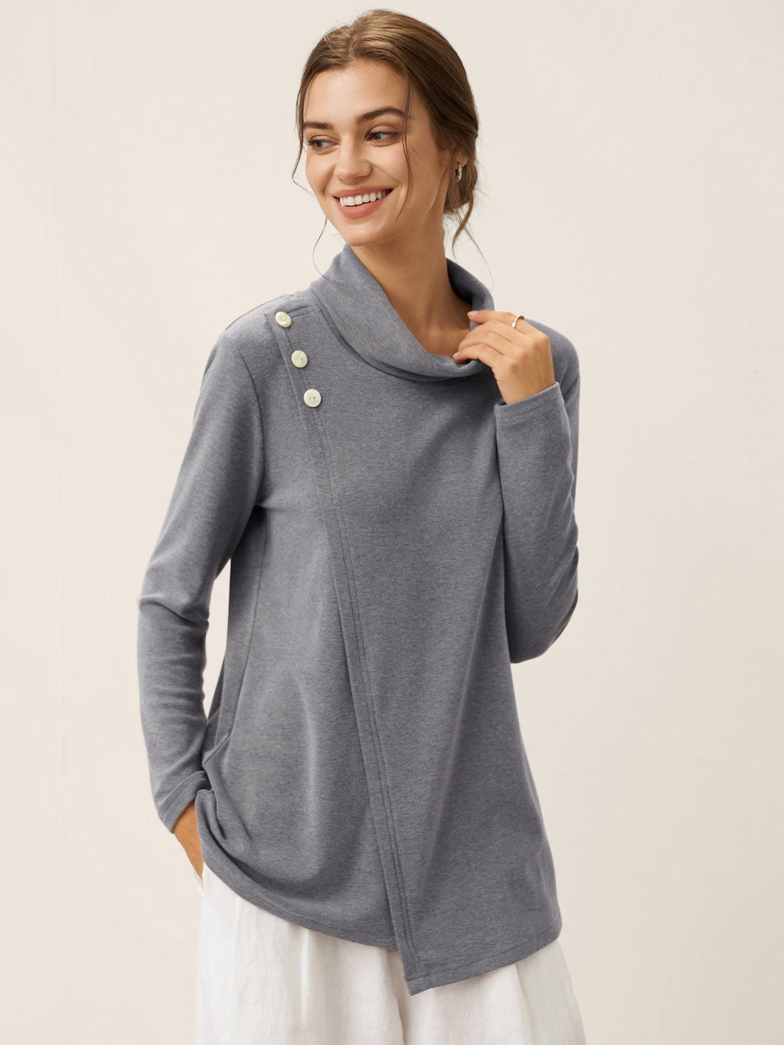 Cotton Decorative Button Jersey Top