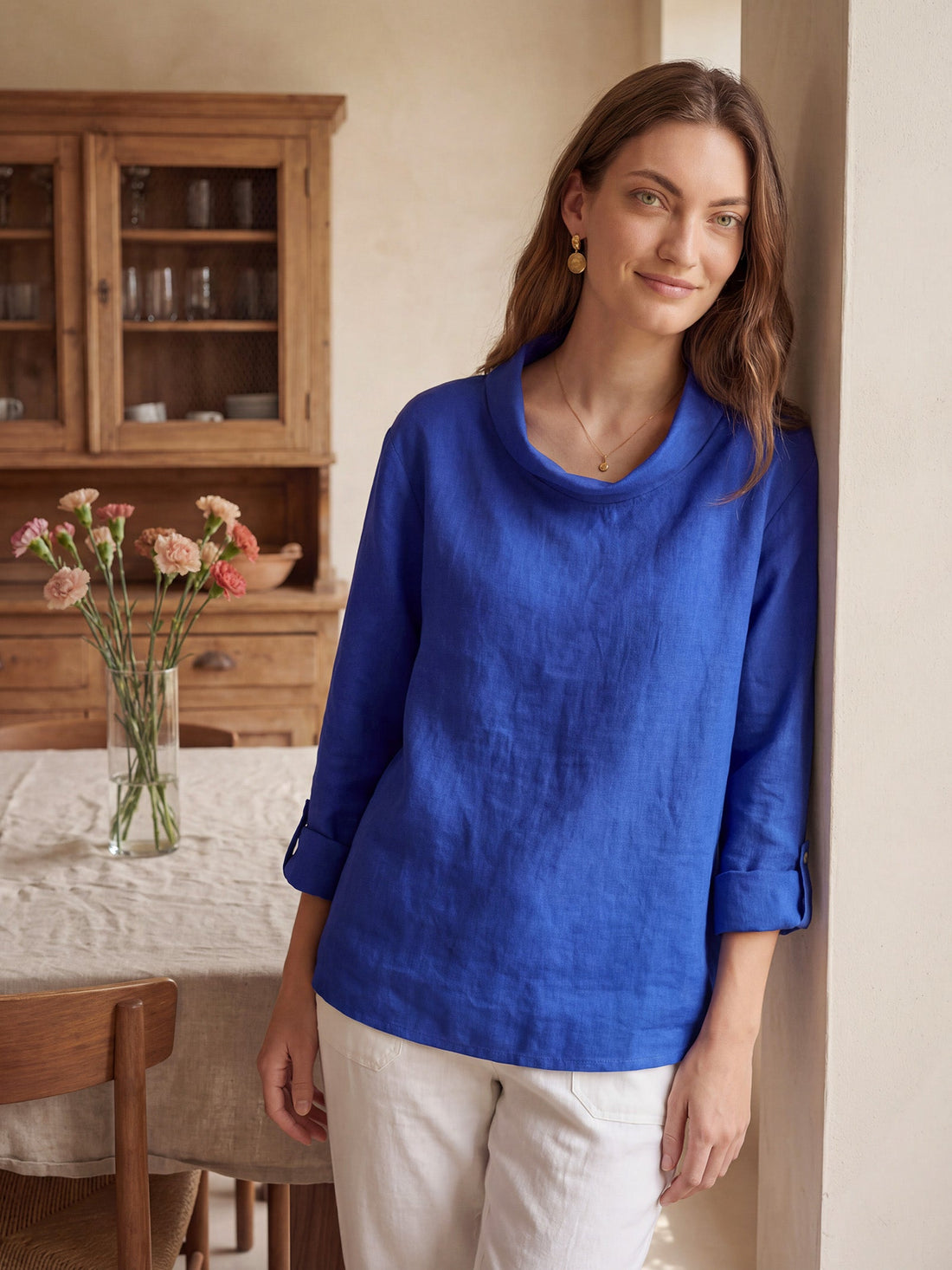 100% Linen Garment-Dyed Straight Blouse