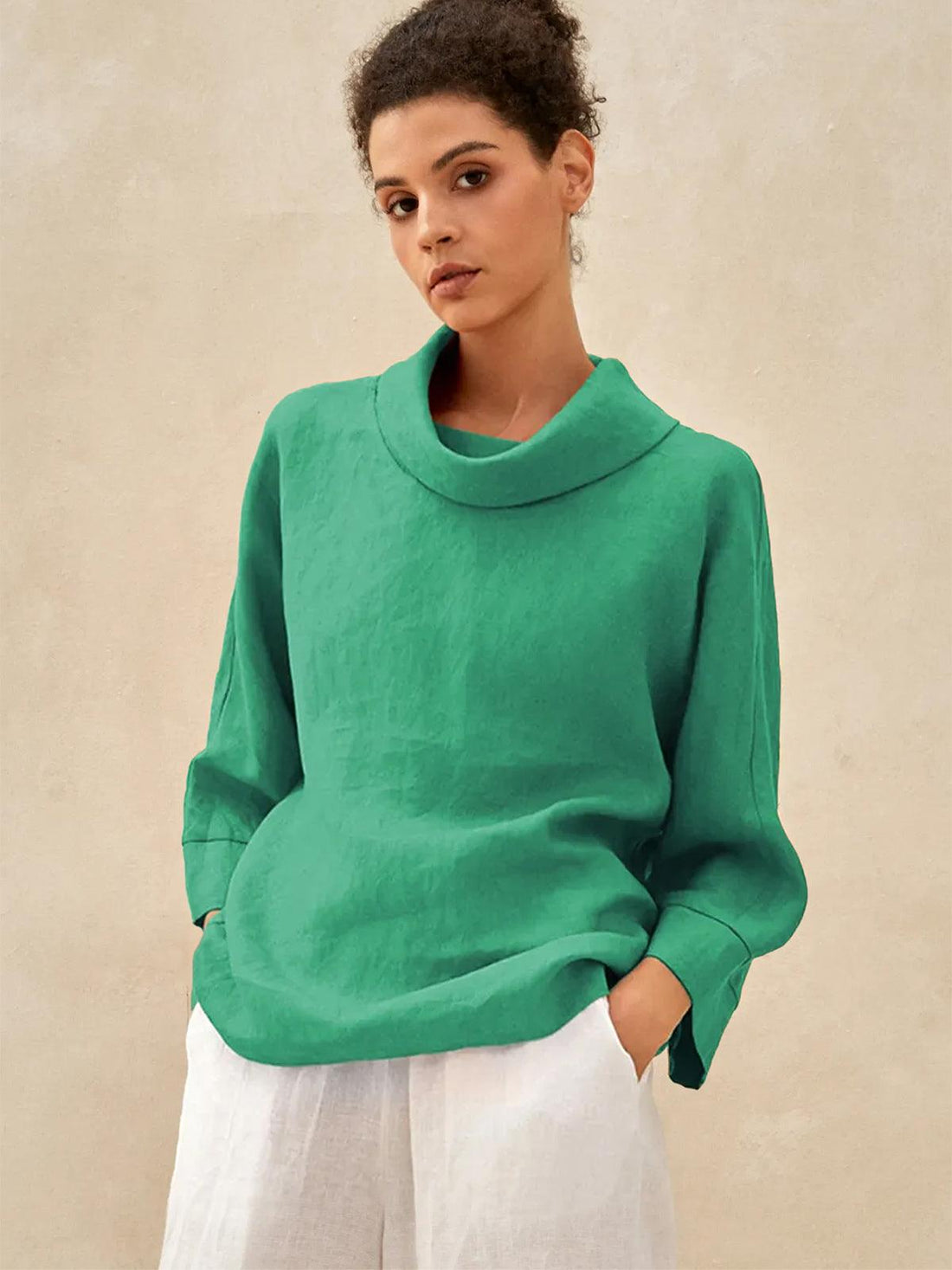 Linen Blend Long Sleeve Blouse