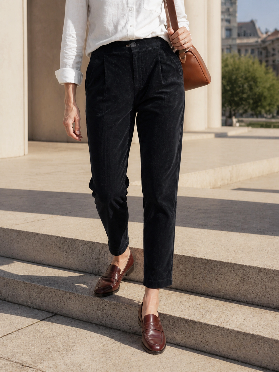 100% Cotton Elastic-Waist Tapered Pants