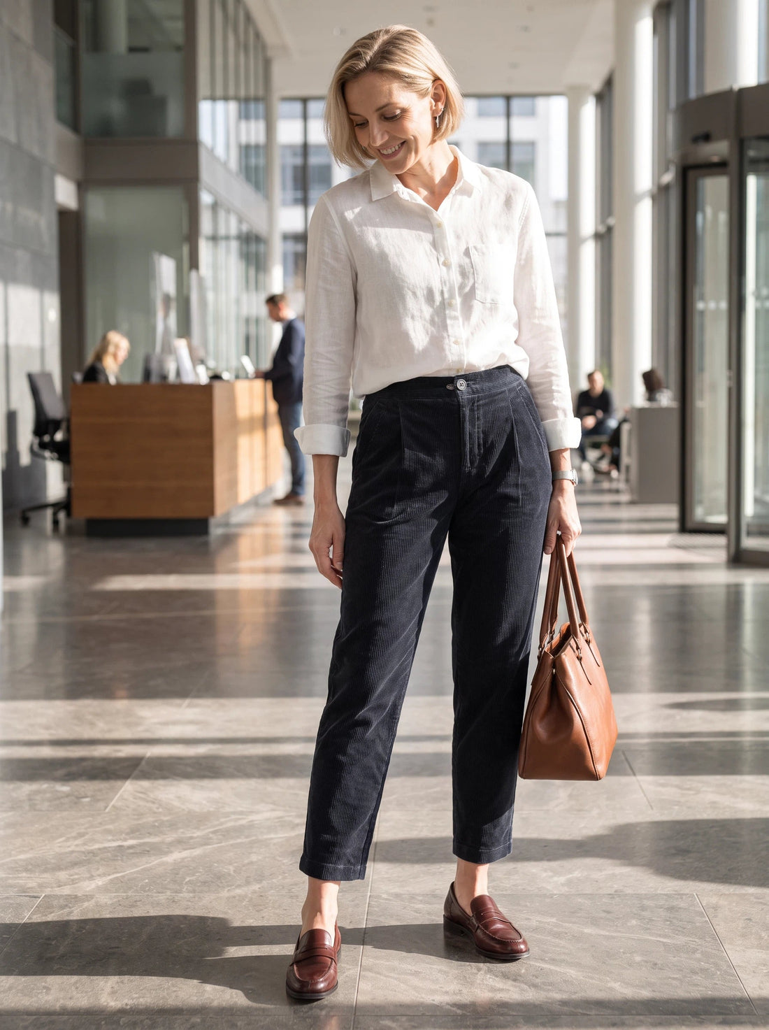 100% Cotton Elastic-Waist Tapered Pants