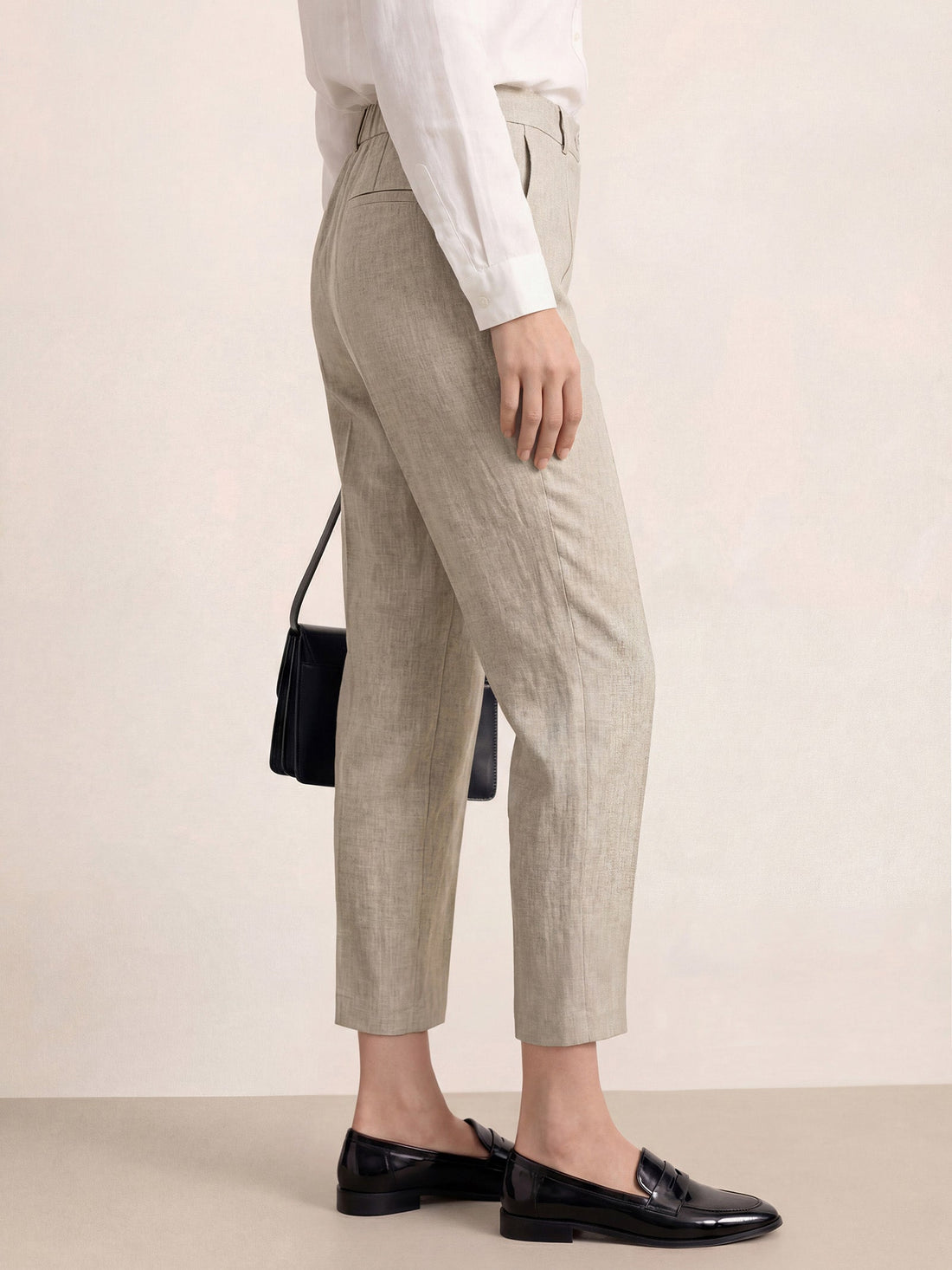 Linen Blend Tailored Straight-Leg Pants