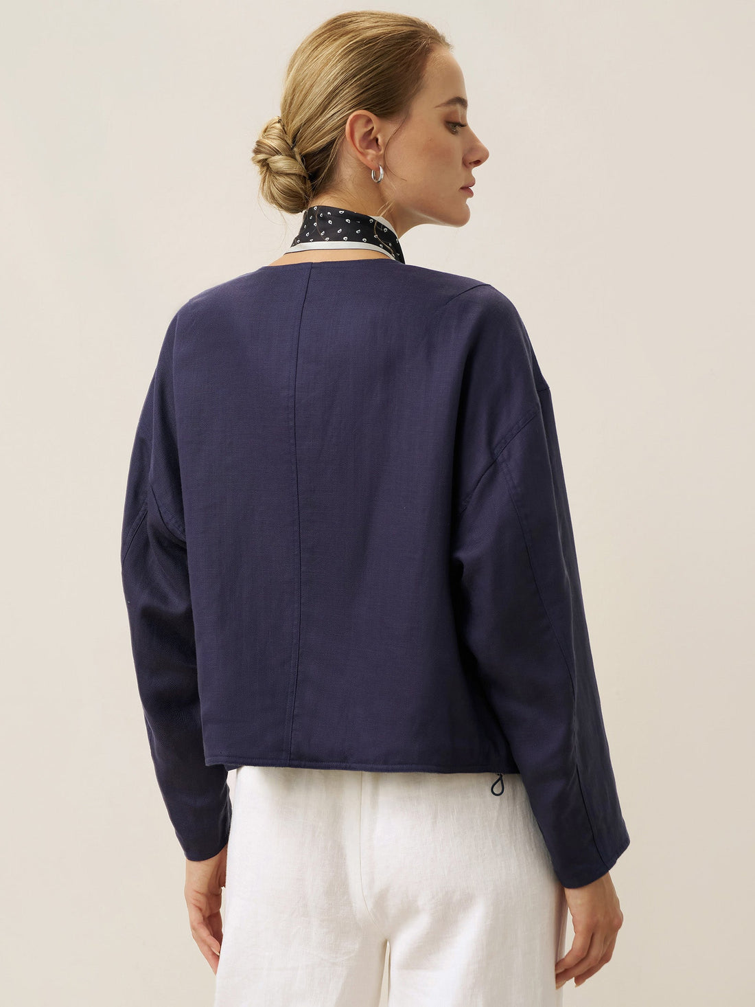 Linen Blend Heavyweight Crew Neck Jacket