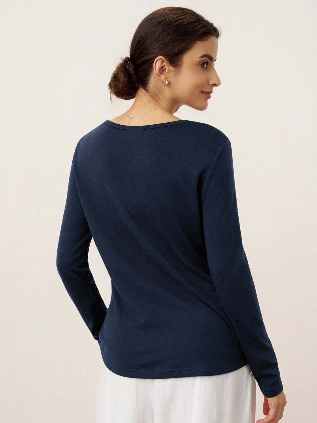 Jersey Knit Textured Pleated Long-Sleeve Top