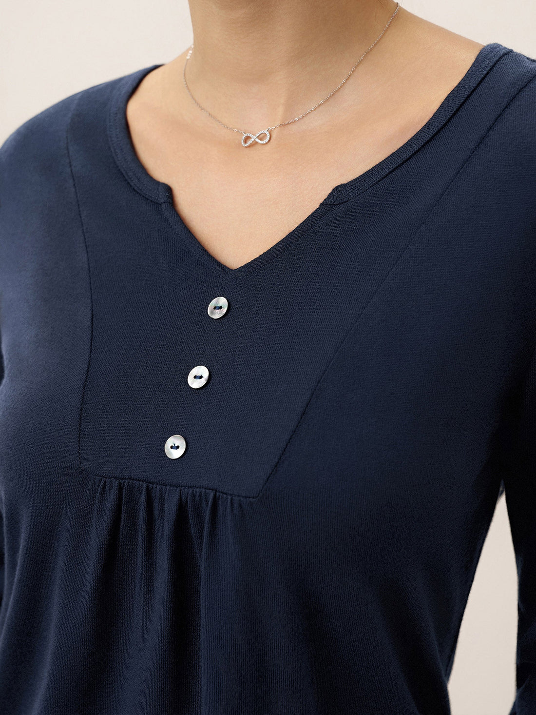 Jersey Knit Textured Pleated Long-Sleeve Top