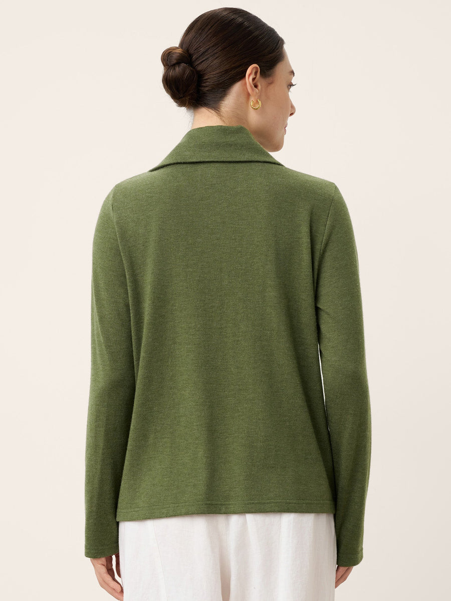 Wool Blend Asymmetric Button Jersey Top