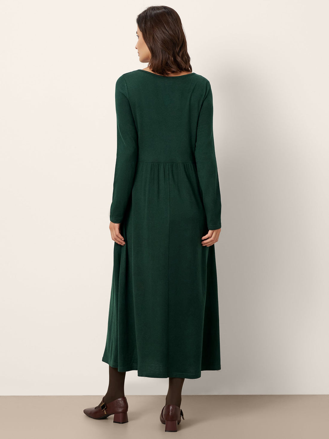 Wool Blend Ruched Long Sleeve Midi Dress