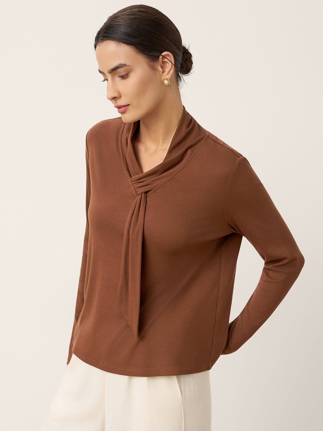 Wool V-Neck Long Sleeve Jersey Top