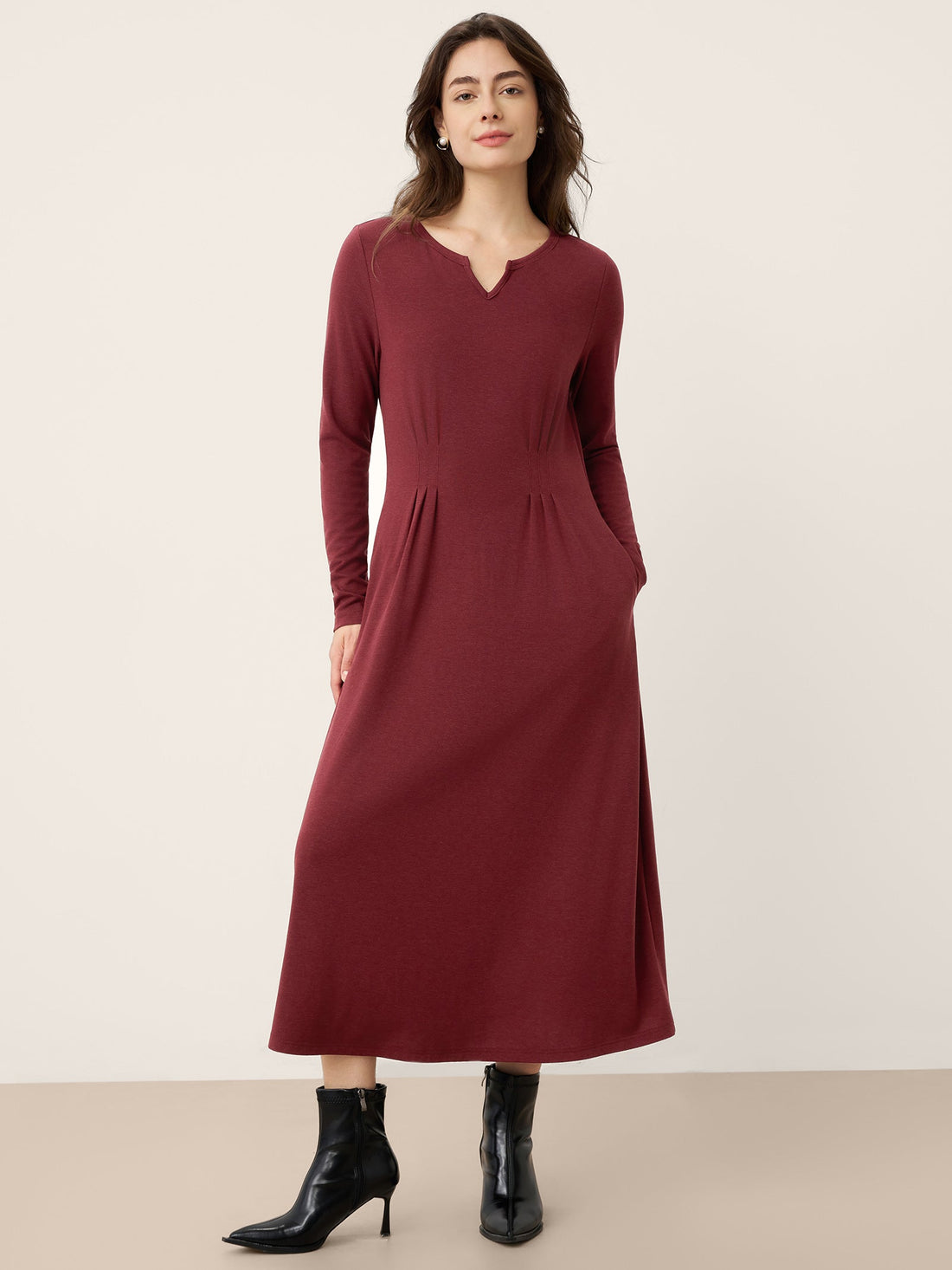 Wool Tailored Long Sleeve Midi Dress