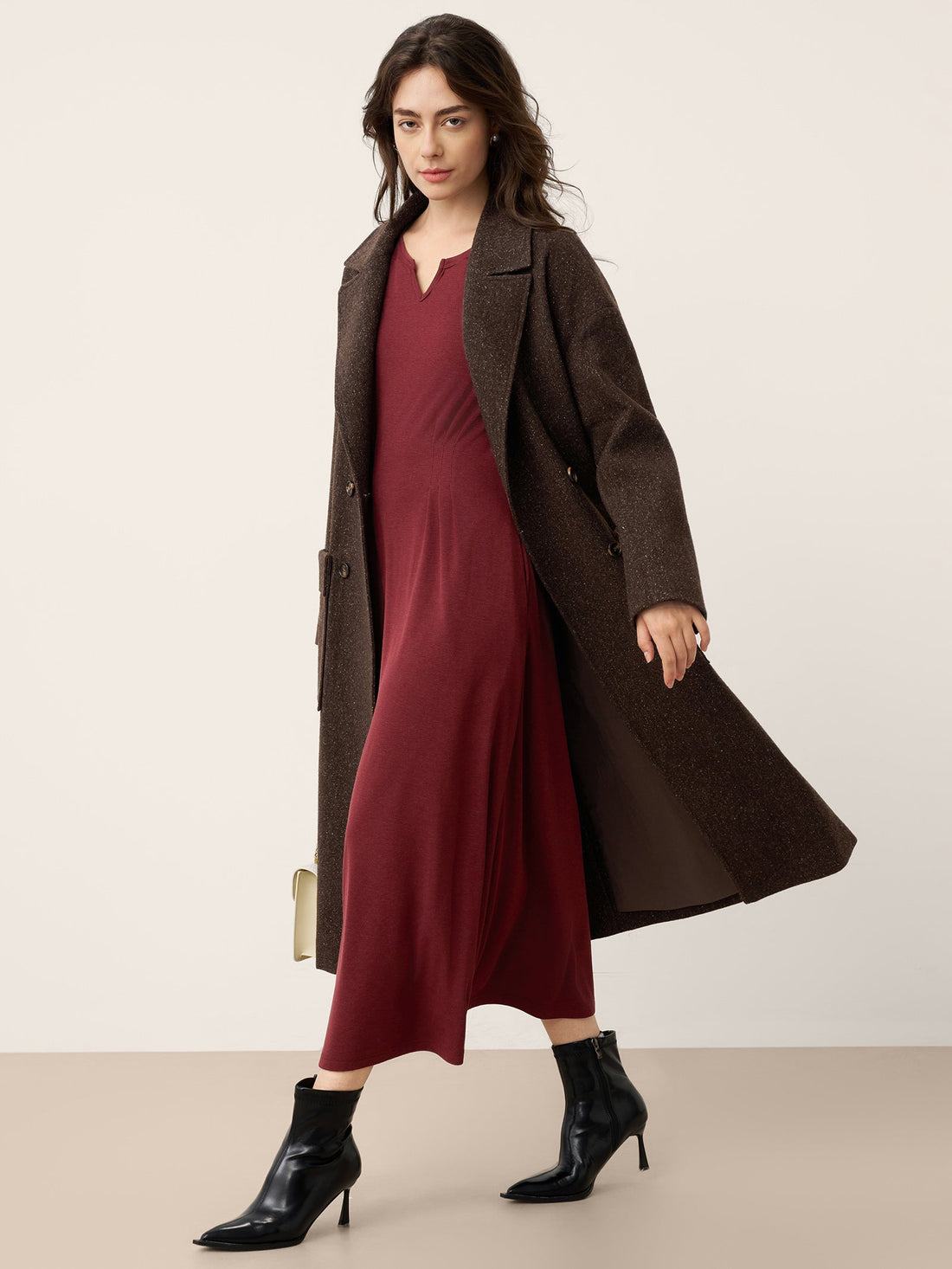 Wool Tailored Long Sleeve Midi Dress