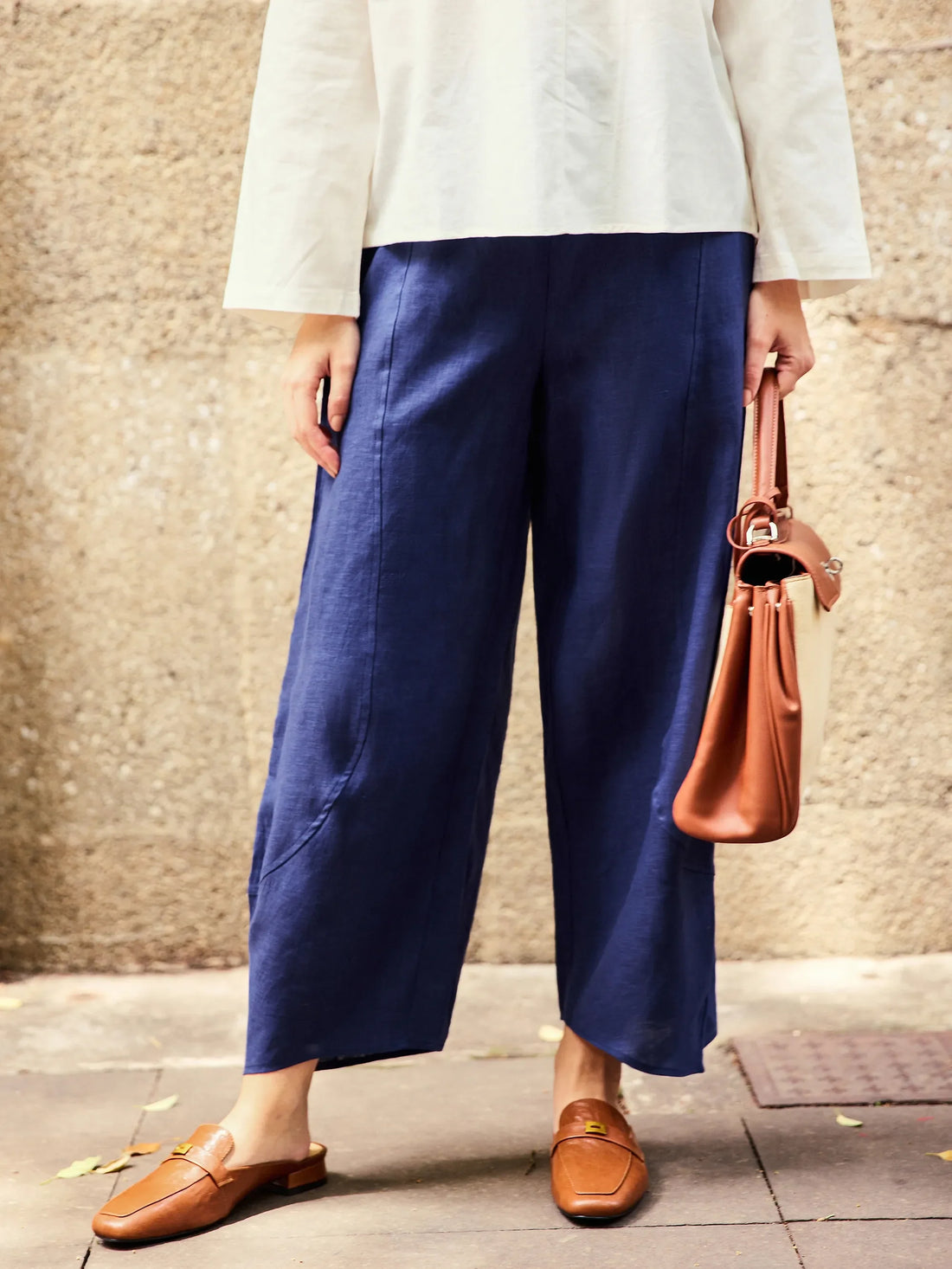 100% Linen Wide-Leg Elastic Waist Pants