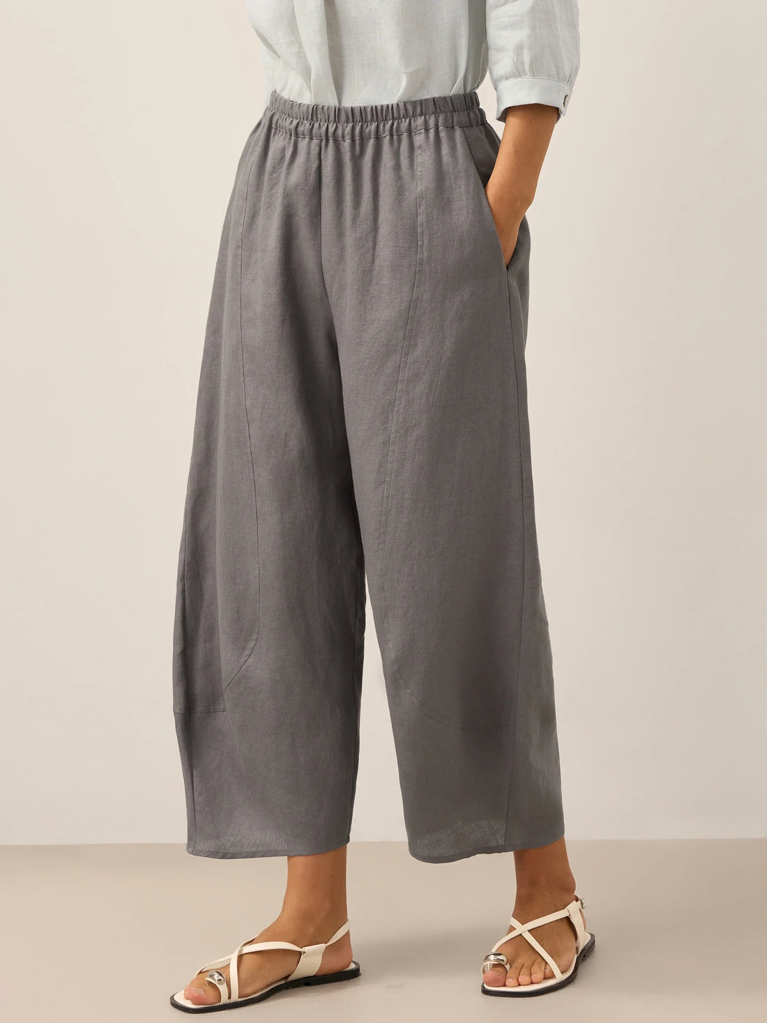 100% Linen Wide-Leg Elastic Waist Pants