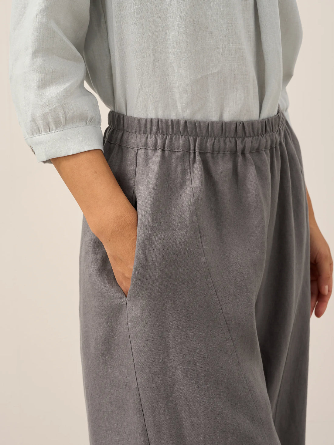 100% Linen Wide-Leg Elastic Waist Pants